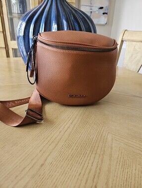 Tan Crossbody Bum Bag with Wide Branded Strap